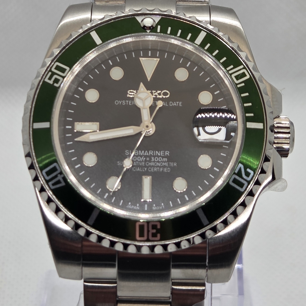 Custom 40mm Automatic NH35 Seiko Mod  Green "Kermit" Submariner Watch